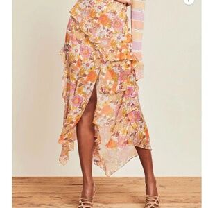 Veronica Beard  Stone Garden Floral Eleonora Midi Skirt Size 4 Pink Orange